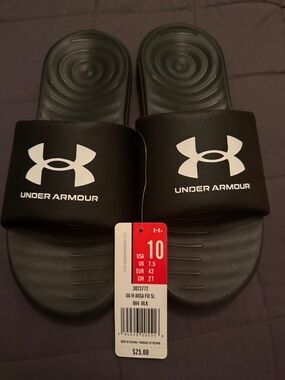 Under Armour Black Slide Sandals with White Logo